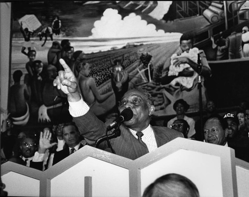 Reverend Cecil "Chip" Murray speaking from the pulpit, Los Angeles. 1992