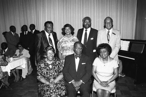 Watts Branch NAACP members posing together at the 10th annual Freedom Fund Banquet, Los Angeles, 1984