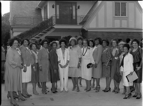 African American women posing together outdoors, Los Angeles, 1983