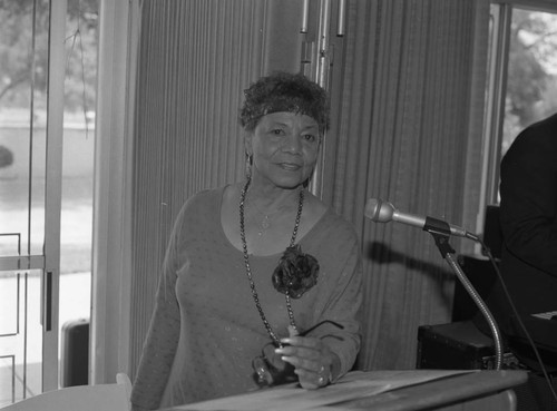 Woman speaking at a Los Angeles Urban League event, Los Angeles, 1988