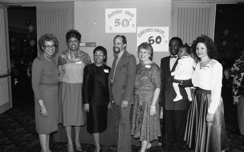 Diane Watson posing with others during the Dorsey High Family and Friends luncheon, Los Angeles, 1985