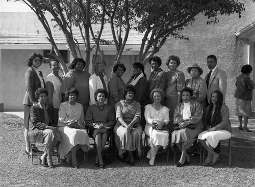 Phi Delta Kappa, Beta Phi Chapter event participants posing together, Los Angeles, 1987