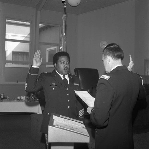 Army officer taking an oath, Los Angeles, ca. 1973