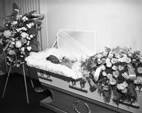 Deceased in casket, Los Angeles, 1961