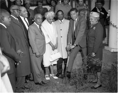 Rev. Clayton D. Russell Sr., Gilbert Lindsay, and Mrs. Azelia Blakney attending a groundbreaking ceremony, Los Angeles, 1966