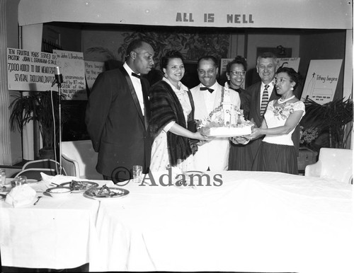 Cake and a celebration, Los Angeles, 1954