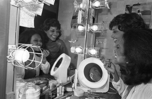 Deborah Burrell and Arnetia Walker posing in their dressing room, Los Angeles, 1983