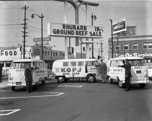 KGFJ station's news vans, Los Angeles, 1964