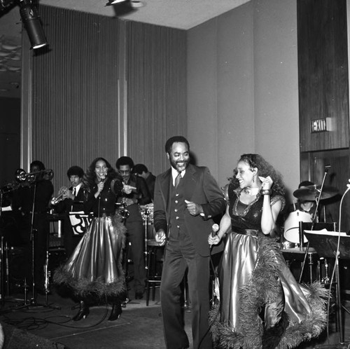 Sister Sledge performing at the 9th annual Cal-Pac Scholarship Fund awards banquet, Los Angeles, 1982