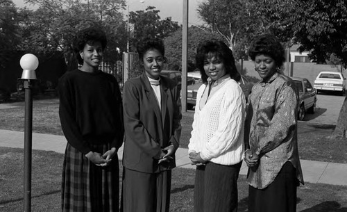 African American women posing together outdoors, Los Angeles, 1986