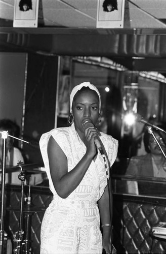 Woman performing at the Pied Piper nightclub, Los Angeles, 1986