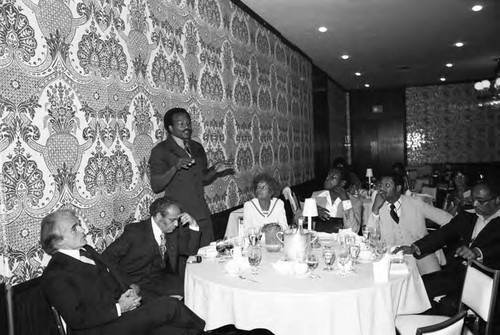 Jim Brown speaking at the 17th Annual NAACP Image Awards dinner, Los Angeles, 1984