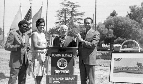 Burton W. Chace at a Compton Library event, Los Angeles
