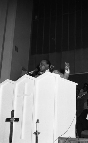 Rev. Cecil Murray speaking from the pulpit of the First AME Church, Los Angeles, 1983