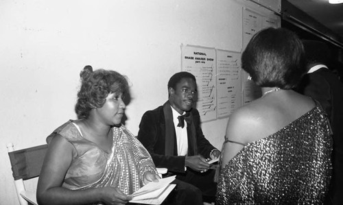 Aretha Franklin and Glynn Turman preparing to co-host the NAACP Image Awards, Los Angeles, 1978