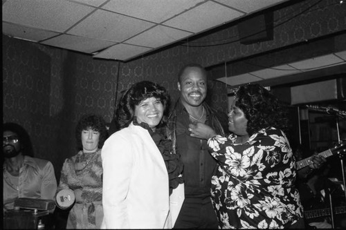 Roger Mosley and Mabel King posing together at the Pied Piper nightclub, Los Angeles