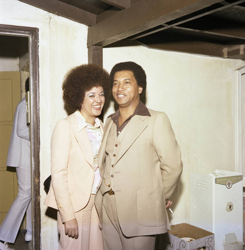 Guests posing together at a Super Bowl party, Los Angeles, 1977