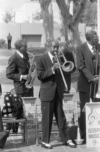 Musicians performing at a Black History Month ceremony, Los Angeles, 1982