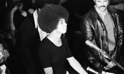 Angela Davis speaking at the Embassy Auditorium after her acquittal, Los Angeles, 1972