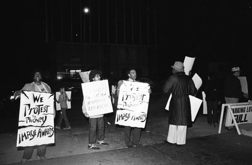 Picketers protesting the NAACP Image Awards, Los Angeles, 1981