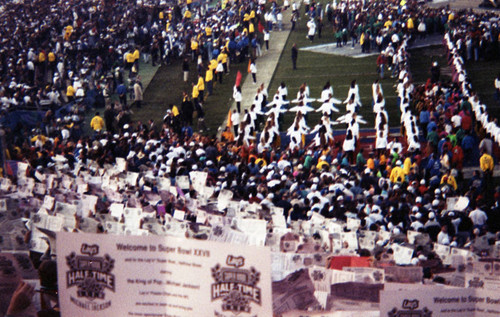 Performers executing a routine during Super Bowl XXVII, Pasadena, 1993