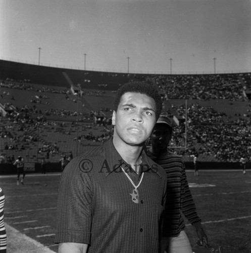 Muhammad Ali attending the Urban League Freedom Football Classic, Los Angeles, 1973