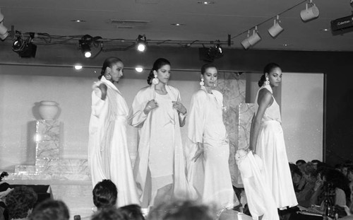 Models walking the runway during a fashion show, Los Angeles, 1986