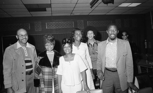 Doris A. Davis posing with others on election night, Compton, 1973