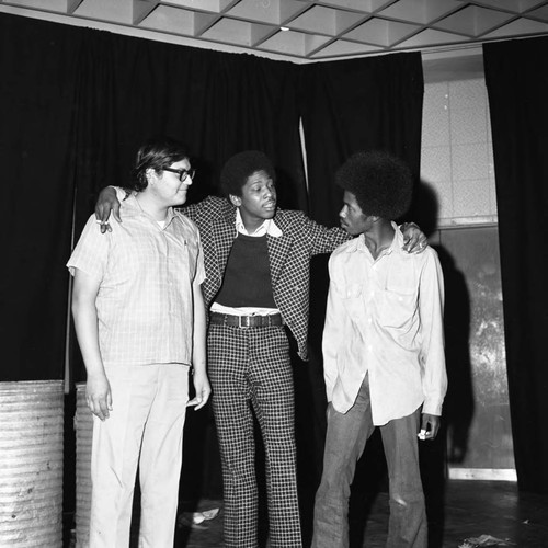 Three Men on stage, Los Angeles, 1972