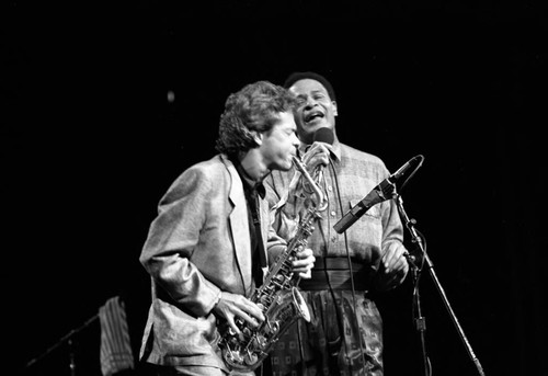 Al Jarreau and David Sanborn performing at the 11th Annual Black Radio Exclusive Conference, Los Angeles, 1987