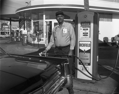 Attendant at Richfiedl Service station, Los Angeles, 1967