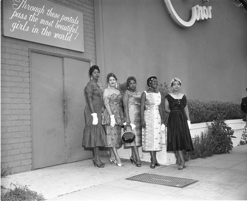 Fashion and hair show models posing at Ciro's, Los Angeles, 1957