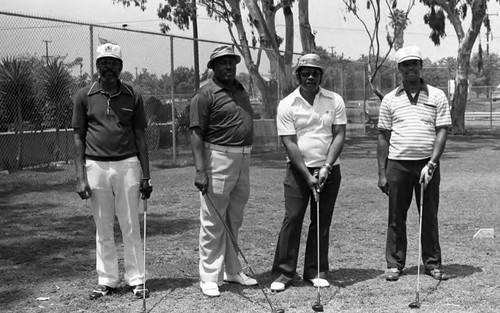 Golfers posing together, Los Angeles, 1972