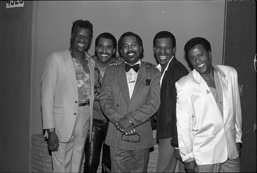 The Coasters posing at the Pied Piper nightclub, Los Angeles, 1989