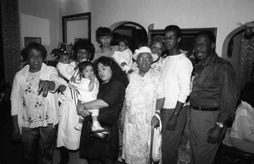 Mamie Finkley posing with family at her 86th birthday party, Los Angeles, 1989