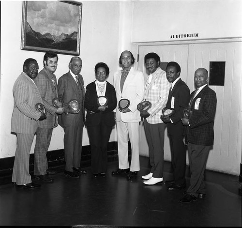 NAACP award winners posing together, Los Angeles, 1973