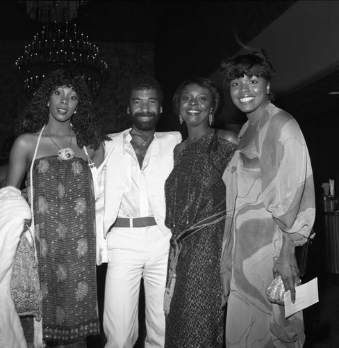 Donna Summer, Thelma Houston, and Michael Peters posing together during the NAACP Image Awards, Los Angeles, 1978