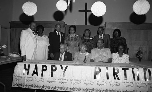 Anderson-Tuckmen birthday party attendees posing together, Los Angeles