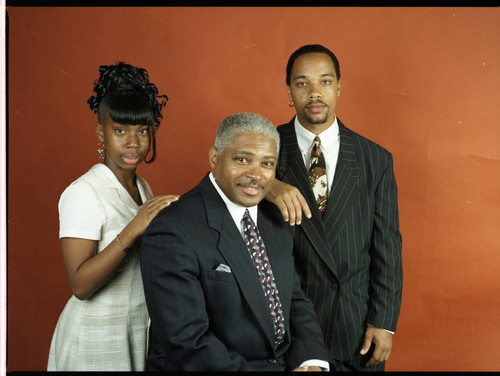 Ed Davis posing with his family, Los Angeles, 1988