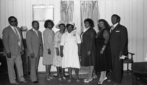 Faith Temple Church members posing with Evangelist Betty Rowans, Los Angeles, 1983