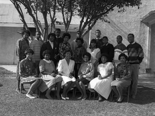 Phi Delta Kappa, Beta Phi Chapter youth group participants posing together, Los Angeles, 1987