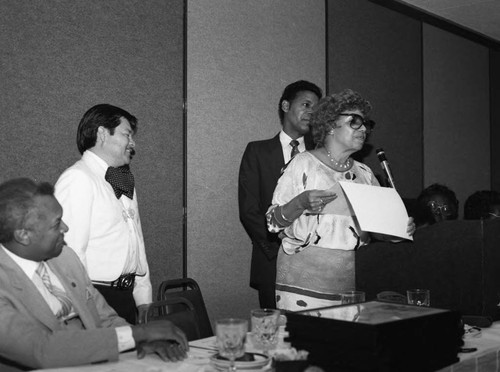 Mayme Davis speaking at the Urban League Head Start State Preschool Awards Dinner, Los Angeles, 1985