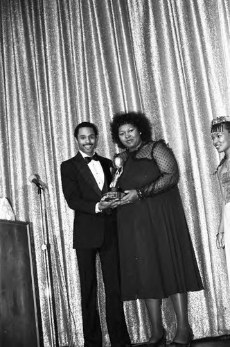 Larry Carroll presenting an award at the NAACP Image Awards, Los Angeles, 1981