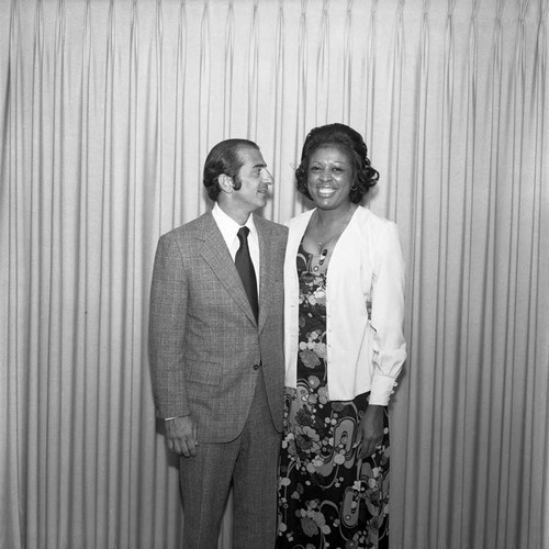 Diane Watson posing with Bob Moretti at a New Frontier Democratic Club event, Los Angeles, 1973