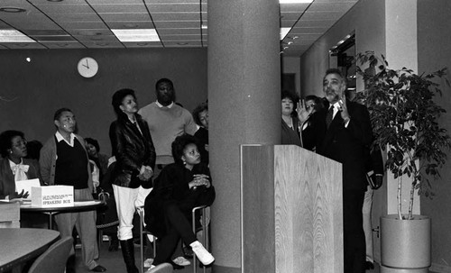 Danny Bakewell speaking at a meeting, Los Angeles, 1989