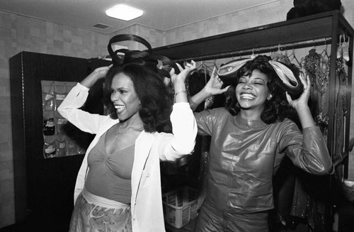 Deborah Burrell and Arnetia Walker posing in their dressing room, Los Angeles, 1983