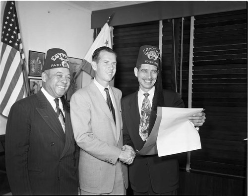 Egyptian Shriners and Kenny Hahn, Los Angeles ca. 1960