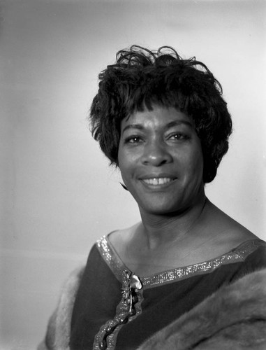 Adrena Trammell sitting for a studio portrait, Los Angeles, 1963