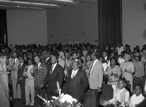 Bethany Baptist Church twenty-four hour Gospel Marathon participants standing together, Los Angeles, 1983