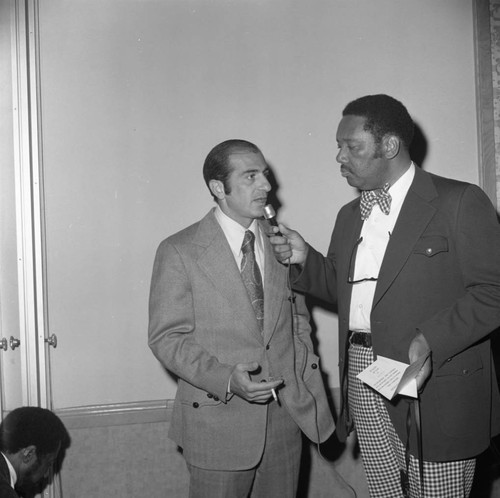 Bob Moretti speaking to an interviewer at the California Black Elected Officials Conference, Los Angeles, 1973